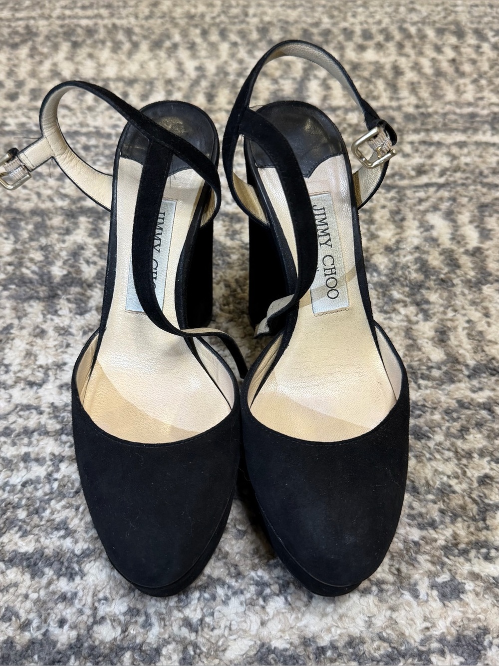 Jimmy Choo Black Suede Strappy Platform Heels